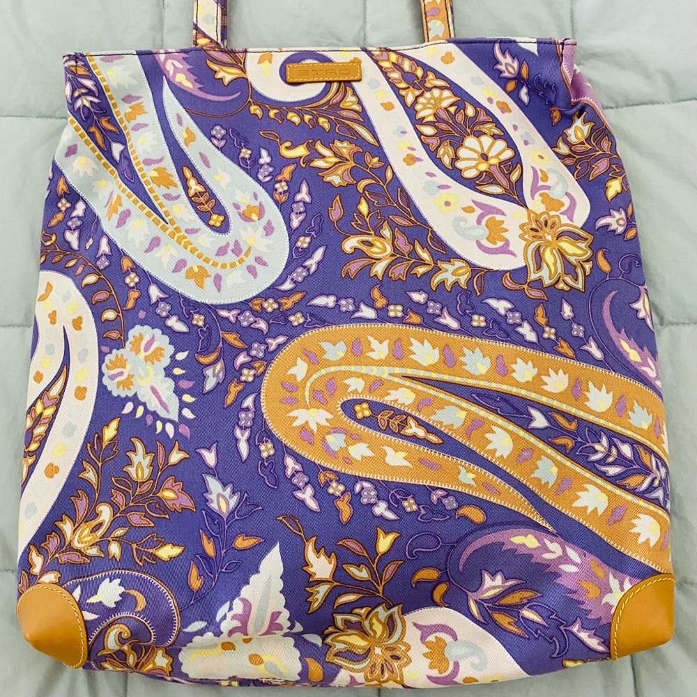 ETRO Tote Bag Paisley Canvas Leather in perfect condition